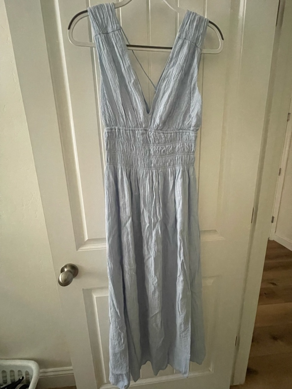 Abercrombie and Fitch Light Blue V-Neck Smocked Waist Maxi Dress